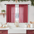 BGment Burgundy Linen Kitchen Curtains 40 Inch Length, Short Semi Sheer Drapes by BGment