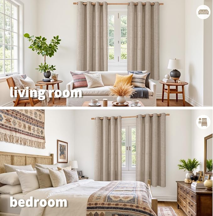 YoungsTex 68 Inch Length Burlap Linen Curtains 2 Panels Set - Image 2