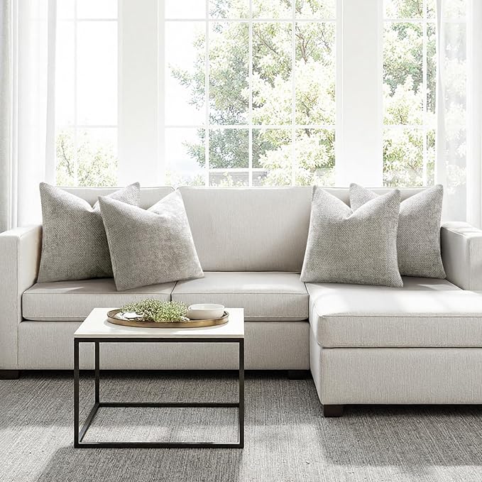 MIULEE Pack of 4 Couch Throw Pillow Covers 18x18 Inch Light Gray Soft - Image 4