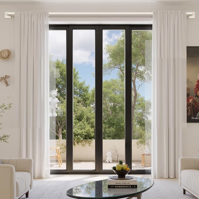 Beige White Curtain Rods for Windows 66-152Inch Heavy Duty Wrap Around Blackout - Image 2