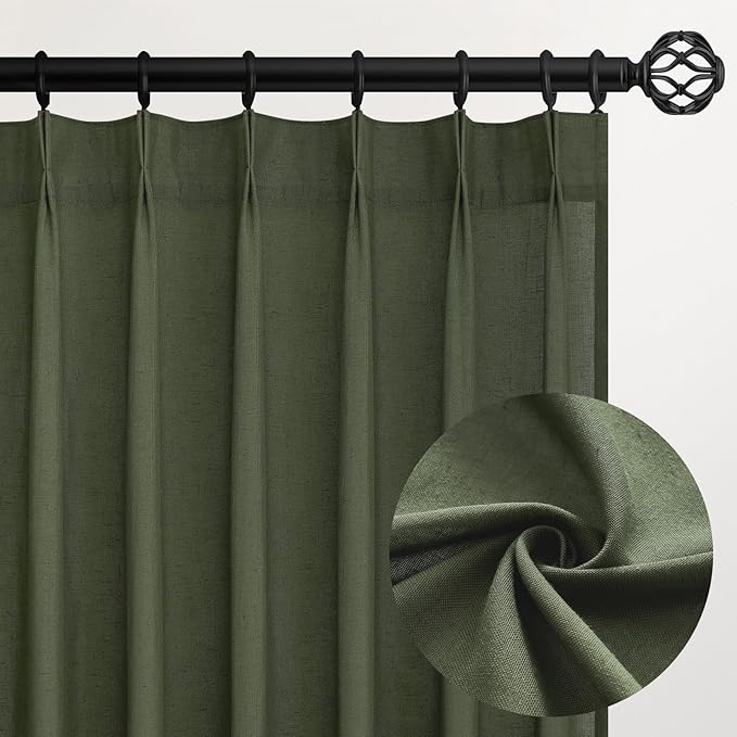 Pleated Linen Curtains 105 Inches Long by Topfinel