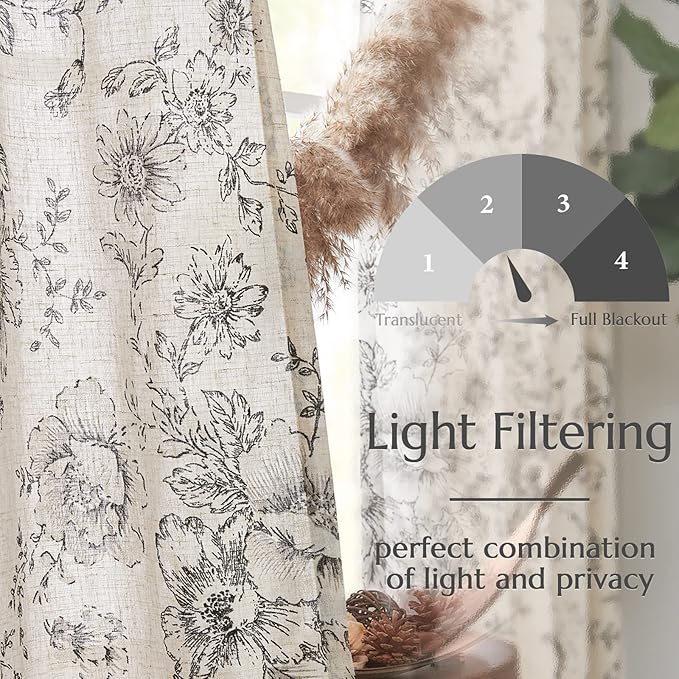jinchan Linen Blend Curtain Floral Curtains - Image 3