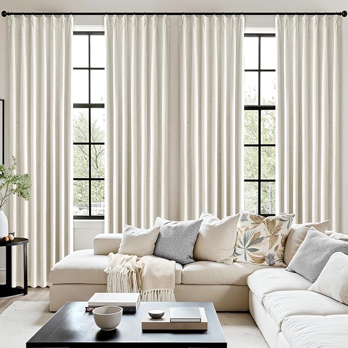 MIULEE Beige White Pinch Pleated 100% Blackout Linen Curtains 40x63 Inches | - Image 7