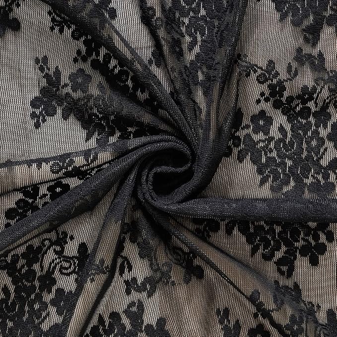 YJ YANJUN Vintage Lace Curtains 63 Inch Length-Victorian Floral Pattern Black - Image 6