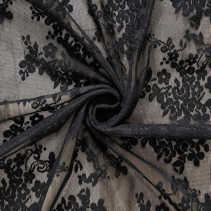 YJ YANJUN Vintage Lace Curtains 84 Inches Long-Victorian Floral Pattern Black - Image 7