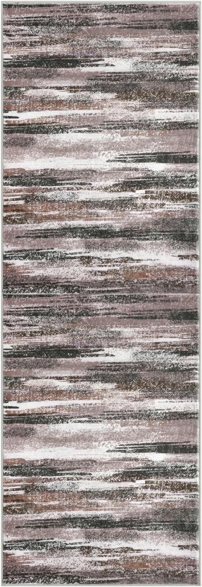 Lansny Modern Abstract Hallway Runner Rug, Dark Light Brown White Washable - Image 8