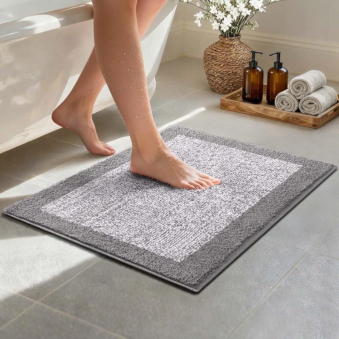 Bathroom Rugs 24x17 Non Slip Washable, Light Grey Bath Mat by Unknown