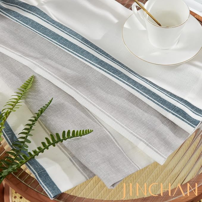 jinchan Striped Valance Farmhouse Window Treatment Linen Textured Drapes - Image 8