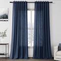 Denim Blue Linen Curtains 102 Inches Long Rod Pocket Back Tab Drapes 2 Panels by Nanspring