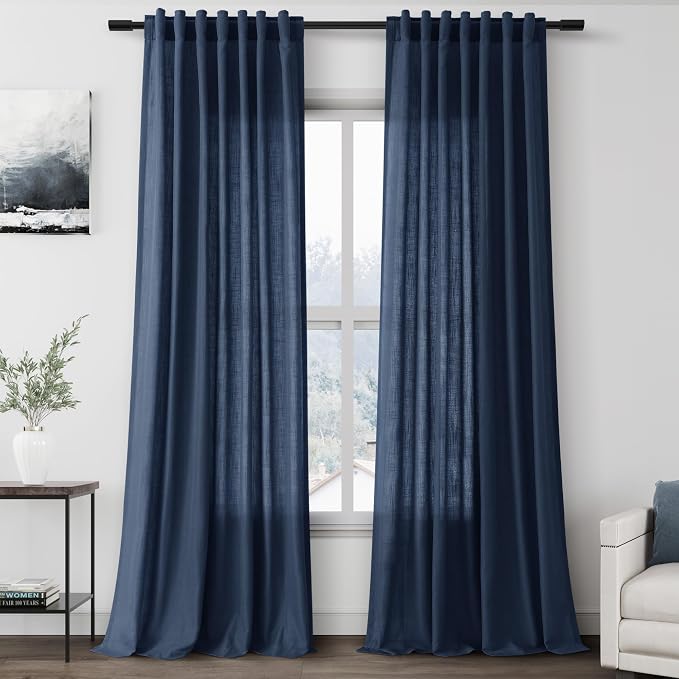 Nanspring Denim Blue Linen Curtains 90 Inch Long 2 Panels Set by Nanspring