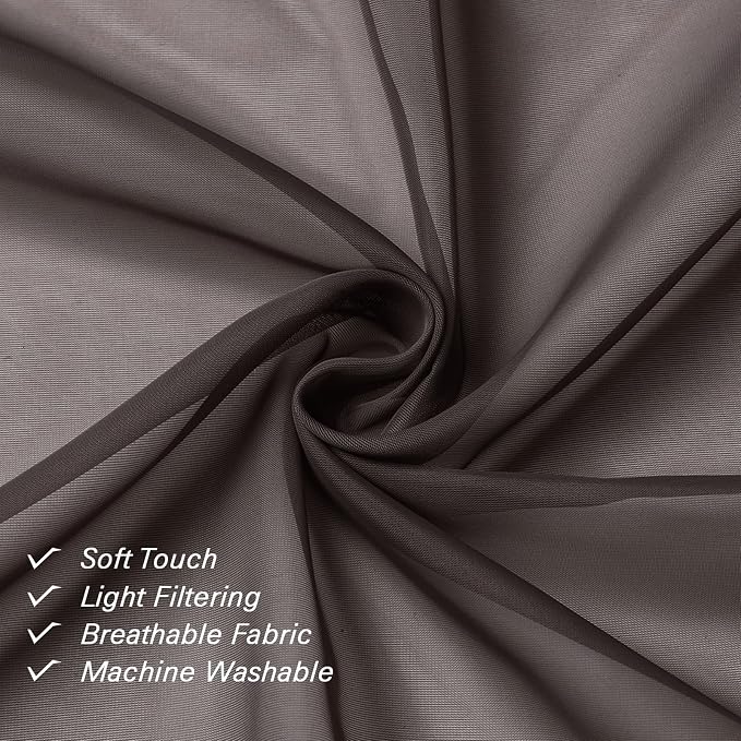 Lecloud Chocolate Sheer Curtains 84 Inches Long 2 Panels Set, Rod Pocket - Image 3