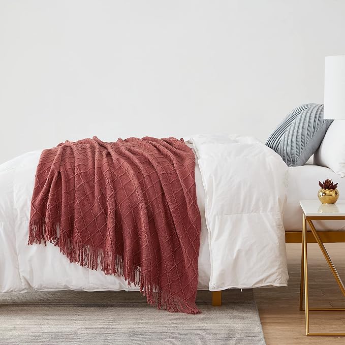 BOURINA Burgundy Throw Blanket 50x60 Inches Throw Textured Solid Soft Sofa - Image 2