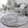 Amdrebio Tie-Dyed Light Grey Round Area Rug 4Ft by Amdrebio