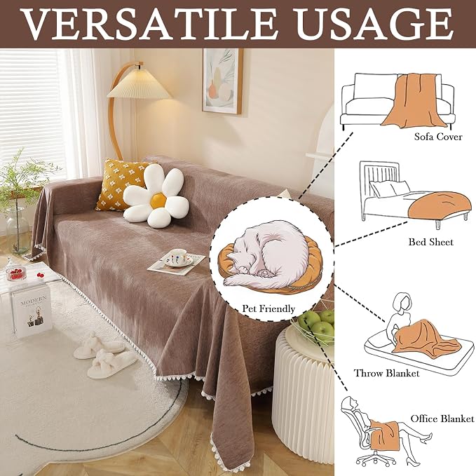 HANDONTIME Brown Sofa Covers Slipcover Simple Couch Cover - Image 4