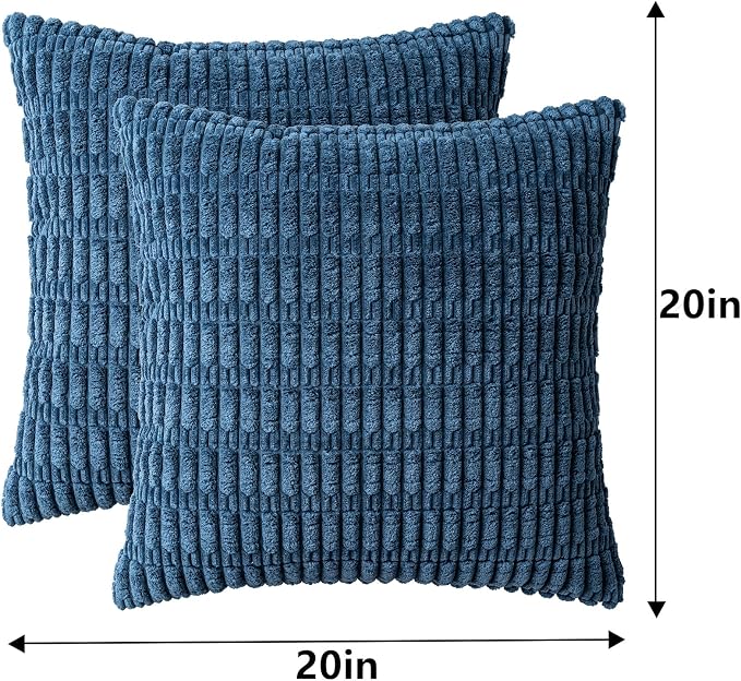 Pack of 2 Corduroy Decorative Throw Pillow Covers 20x20 InchSoft Boho Striped - Image 7
