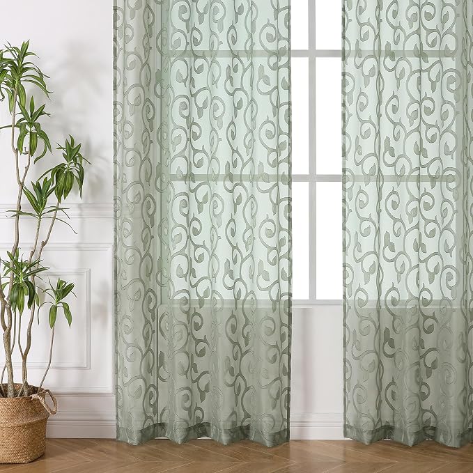 OWENIE Furman Extra Long Sheer Sage Green Curtains 96 inches Long - Image 3