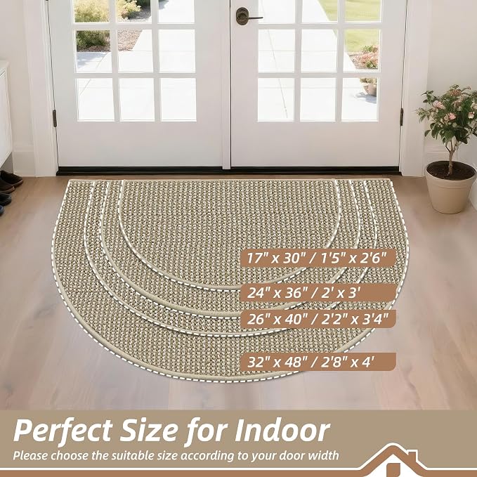 BEQHAUSE Dirt Trapper Door Mat 24" x 36" Half Circle Non Slip, Light Beige | - Image 2