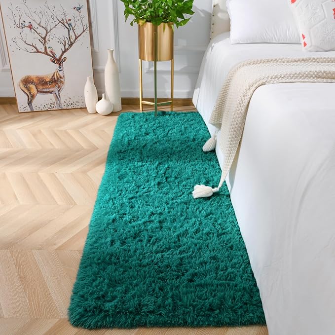Amearea Shag Blue and Green Runner Rug - Image 2
