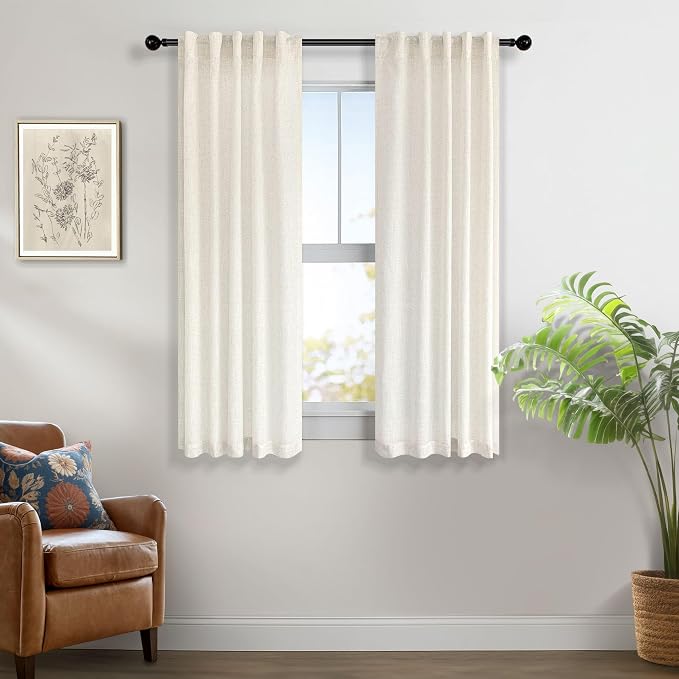 Natural Linen Curtains for Small Windows 38 Inch Wide 2 Panels Set Back Tab - Image 6