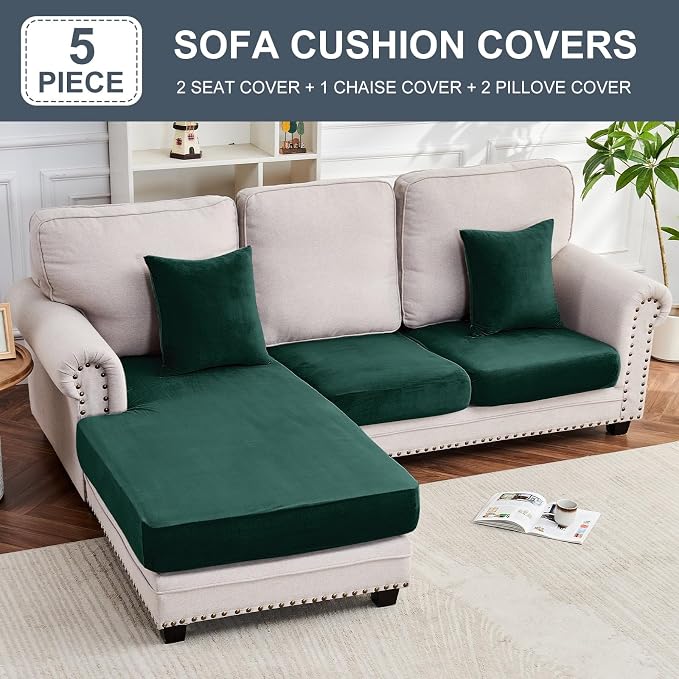 Couch Cover 3-Piece Elastic Velvet Couch Cushion Covers & Chaise Slipcovers - Image 5