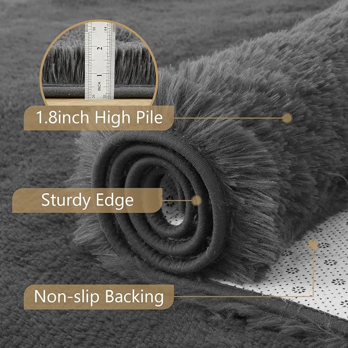 6x9 Large Dark Grey Fluffy Soft Area Rug Non-Slip - Image 6