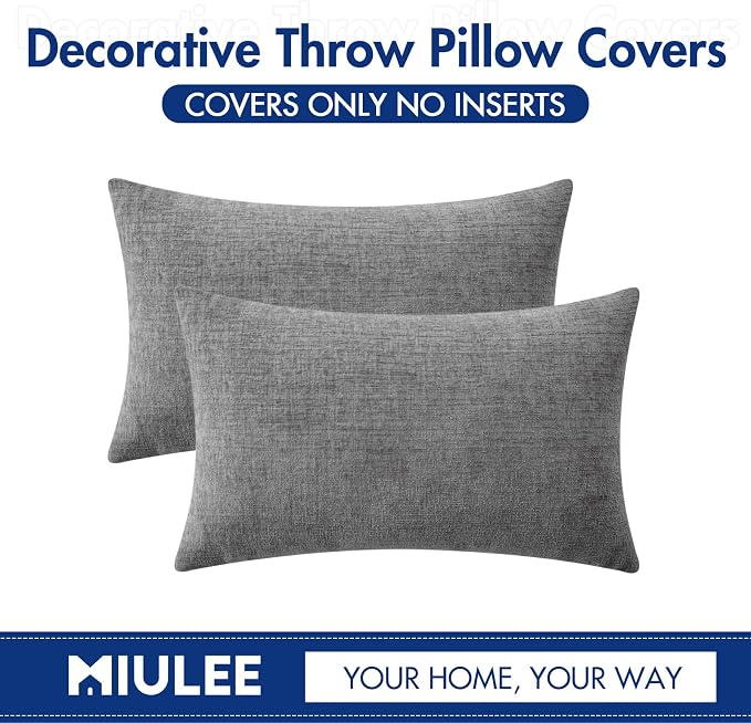 MIULEE Pack of 2 Couch Throw Pillow Covers 12x20 Inch Soft Dark Gray Chenille - Image 6