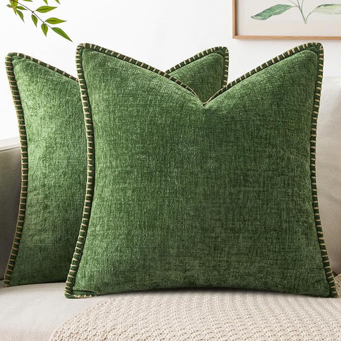 MIULEE Pack of 2 Couch Pllow Covers 18x18 Inch Moss Green Farmhouse Decorative by MIULEE