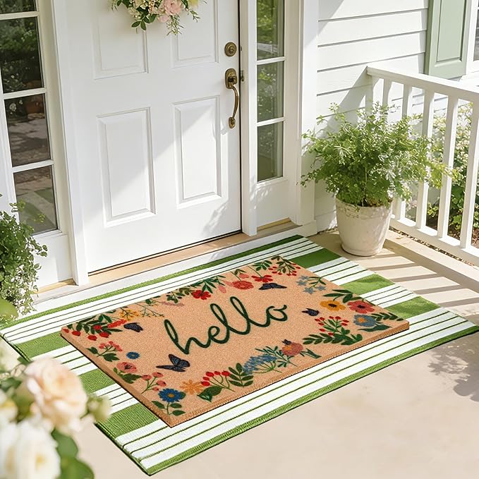 Front Door Mat Set, 2-Piece Spring Floral Hello Welcome Doormat | Layered porch by Unknown