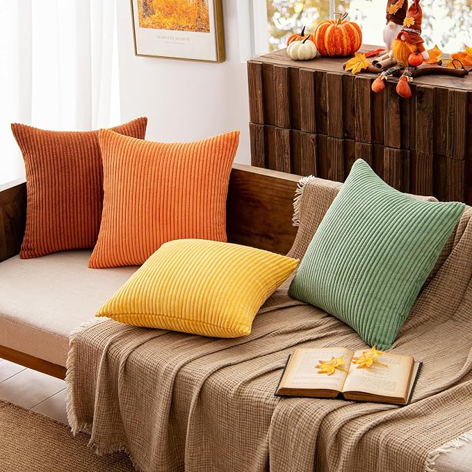MIULEE Fall Decorative Throw Pillow Covers Yellow Rust Green 16x16 | Set of 4 - Image 3