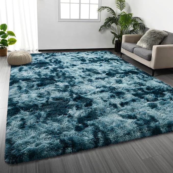 Deerhoo Large Shag Area Rugs 6 x 9, Tie-Dyed Plush Fuzzy Rugs by Deerhoo