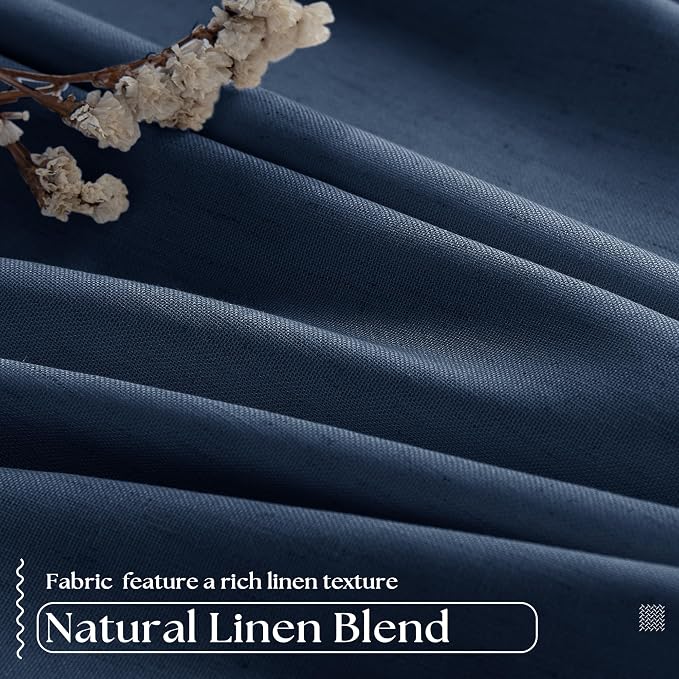 Navy Blue Pinch Pleat 100% Blackout Linen Curtains 2 Layers 45 Inch Long | - Image 5