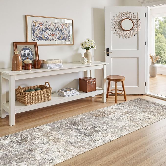 UERMEI 2X8 Washable Runner Rug for Hallway: Soft Neutral Modern Abstract Area - Image 2