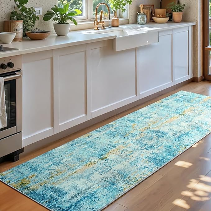 2x6 Teal Blue Rug Runners for Hallways Kitchen Runner Rug Non Slip Washable - Image 3