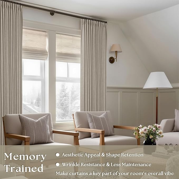 Burlywood Birch Linen Pinch Pleated Curtains 132 Inches Long | Thick Flax - Image 6
