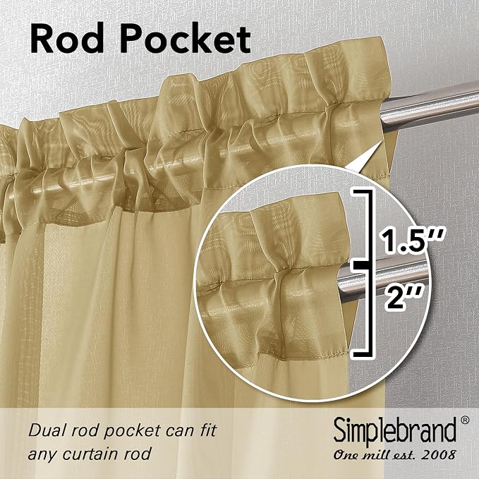 Simplebrand Rod Pocket Top Solid Voile Sheer Curtains - Image 2