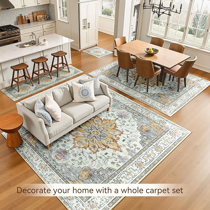 RELEANY Area Rugs 5'x8' Washable Non-Slip, Floral Vintage Distress Print - Image 7