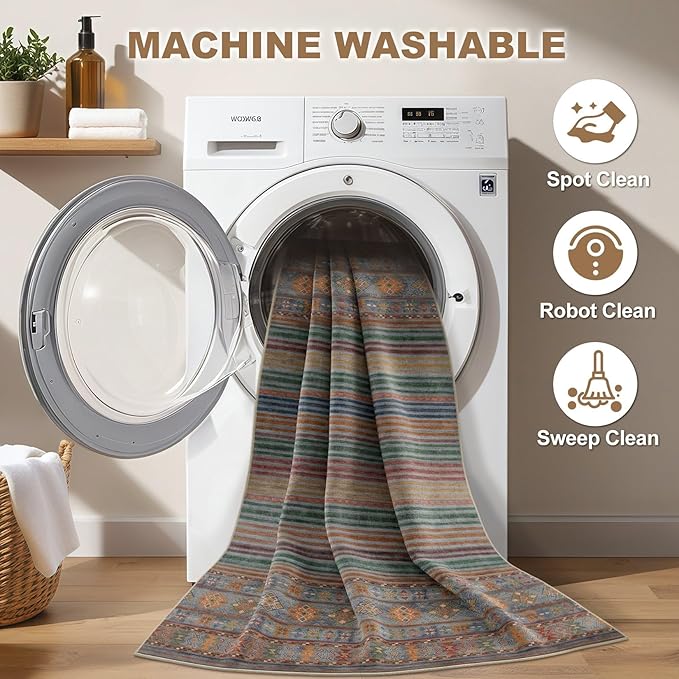 Nakagishi 8X10 Area Rugs Living Room: Washable Large Vintage Rug Neutral - Image 2