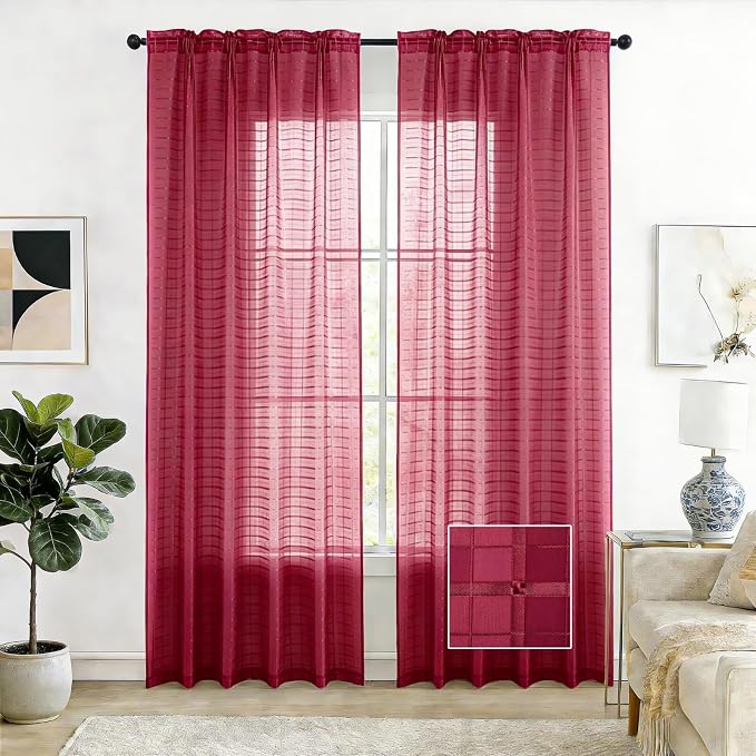SpaceDresser Check Sheer Curtains 108 Inches Long by SpaceDresser