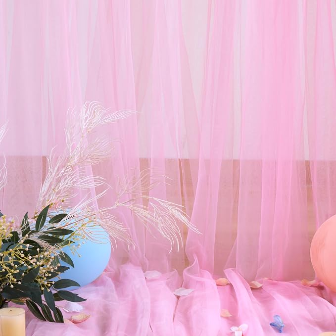 Pink Sheer Backdrop Curtains for Girls Baby Shower Gender Reveal Birthday Party - Image 7