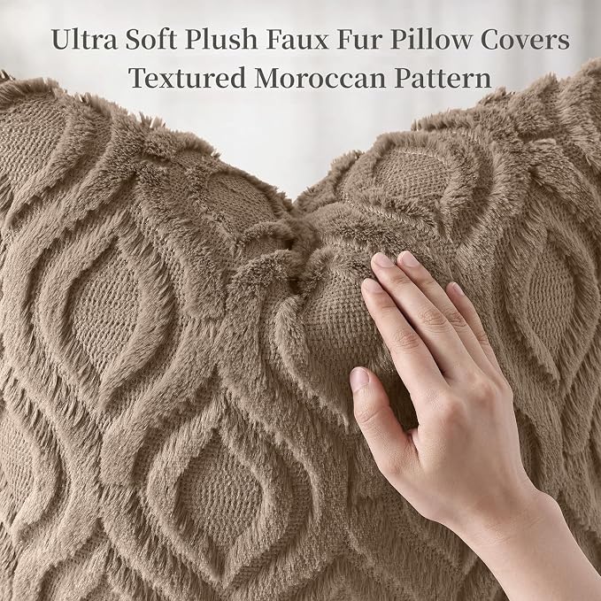 decorUhome Throw Pillow Covers 20x20 Inch Set of 2, Soft Plush Faux Wool Light - Image 6