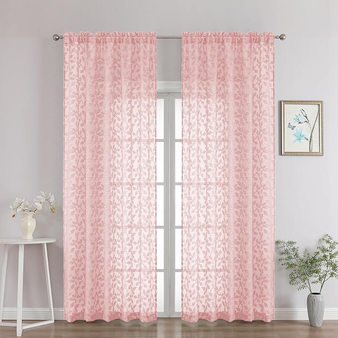 Chyhomenyc Blush Pink Sheer Curtains 96 Inch Length 2 Panels Set, Light by Chyhomenyc