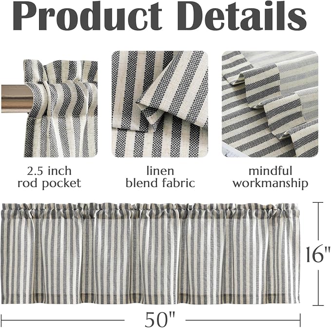 jinchan Valance Curtain Linen Textured Striped Window Curtain - Image 7