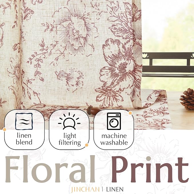 jinchan Linen Blend Curtain Floral Curtains - Image 5