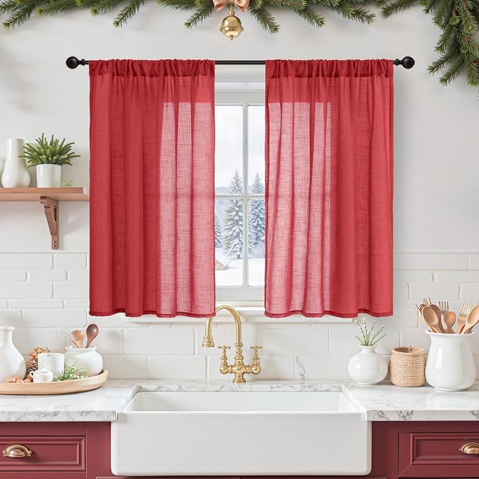 BGment Red Linen Curtains 40 Inch Length by BGment