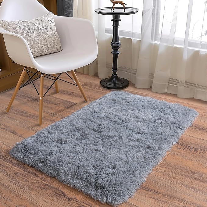 Soft Runner Rugs for Bedroom Hallways, 2 Packs 2x3 Grey Fluffy Shag Throw Area - Image 2
