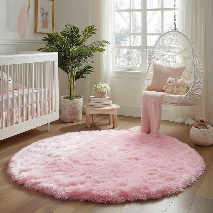Amdrebio Light Pink Round Circle Rug 4Ft - Image 8