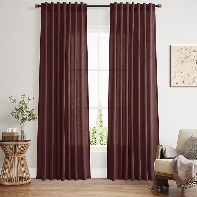 Nanspring Reddish Brown Linen Curtains 84 Inch Length 2 Panels Set by Nanspring