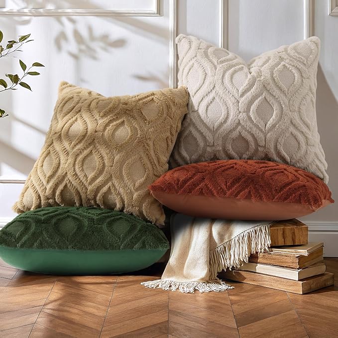 decorUhome Throw Pillow Covers 12x20 Inch Set of 2, Soft Plush Faux Wool Khaki - Image 3