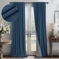 Navy Blue Linen Textured Curtains 90 Inches Long 2 Panels Set Modern Neutral by Pitalk