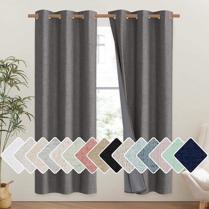 NICETOWN Grizzle Gray Vintage Linen 100% Blackout Curtains by NICETOWN